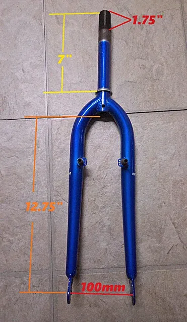 24‘' bike / trike V- brake 1" front threaded fork blue