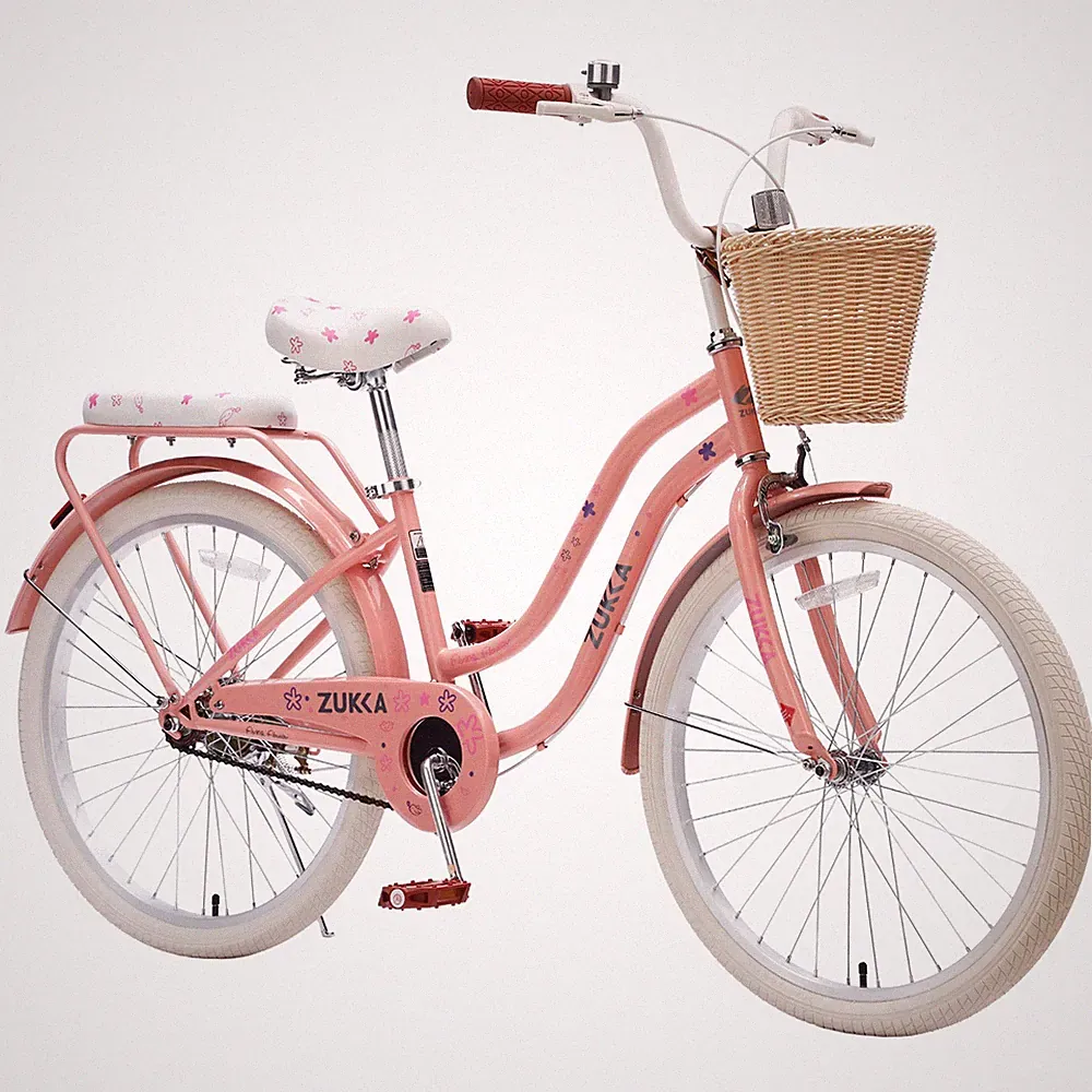 24 Inch Girls Cruiser Bike Single Speed with Wicker Basket & Rear Rack