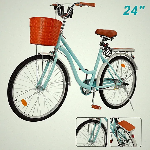 24 inch Single Speed Women City Beach Cruiser Bike with Basket & Rack Blue