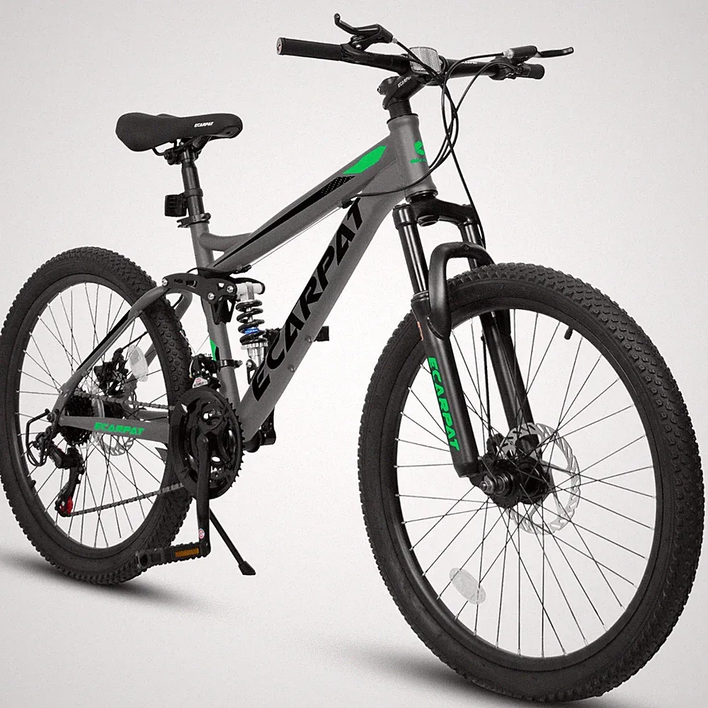 24" Mountain Bike 21 Speed Bicycle with Full Suspension Mechanical Disc Brakes