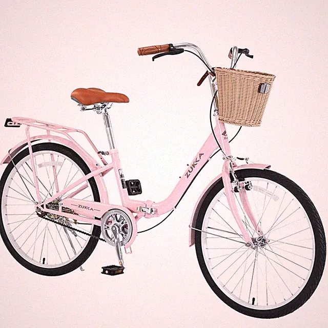 24" Women's Single Speed Folding Bike with Steel Frame for Commuting