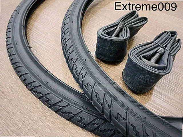 24x1 3/8 Pair of Black Bicycle Bike Tires + 2 Tubes Wheelchair Road 24x1-3/8