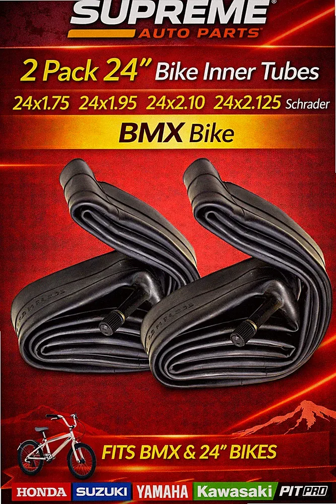 2x 24 Inch Bicycle Inner Tubes 24 x 1.75–2.125 Schrader Valve BMX Bike Tire