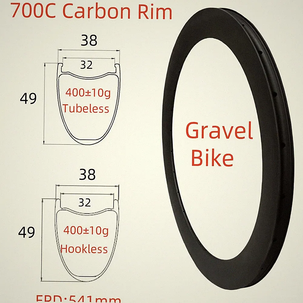 700C Gravel Bike Carbon Rims Symmetry Tubeless Disc Brake Road Bicycle Wheels