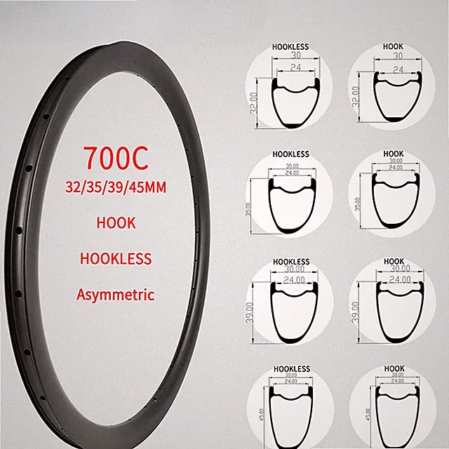 700C Gravel Road Bike Carbon Rims Asymmetric Bicycle Clincher Tubeless Wheels