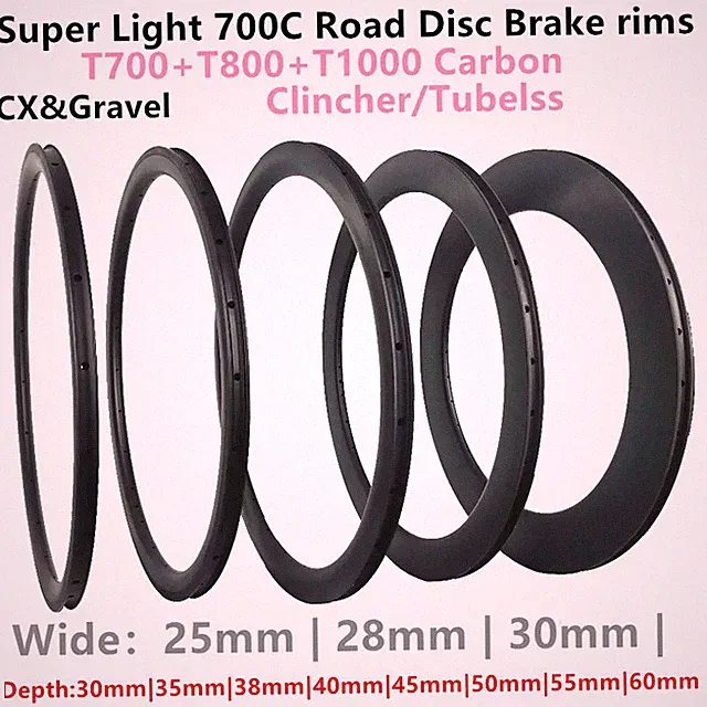 700C Road Bike Rims Disc Brake Carbon Clincher/Tubelss CX/Gravel Bicycle Wheel