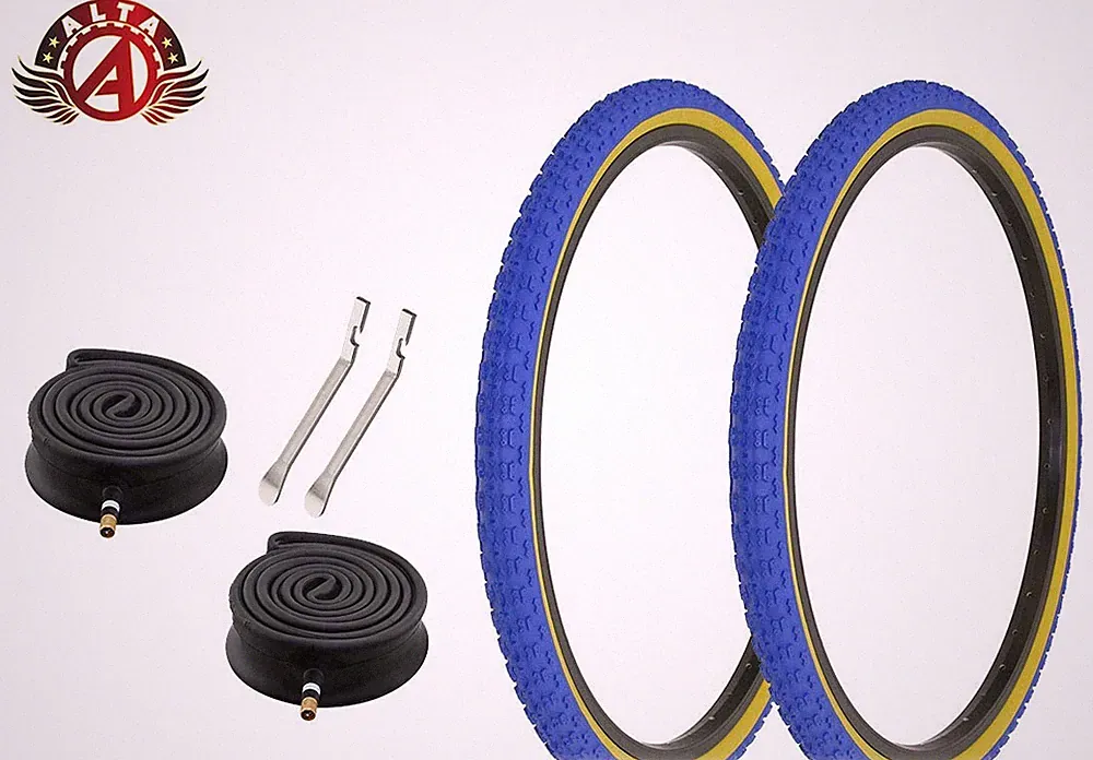 ALTA Bicycle DURABLE Tires 24" x 1.75" Blue/Gum Sidewall COMP III BMX 6PC SET.