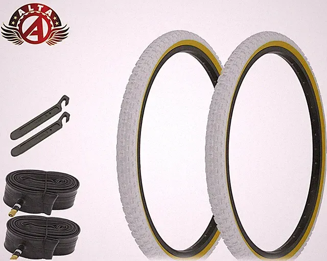 ALTA Bicycle DURABLE Tires 24" x 1.75" White/Gum Sidewall COMP III BMX 6PC SET.