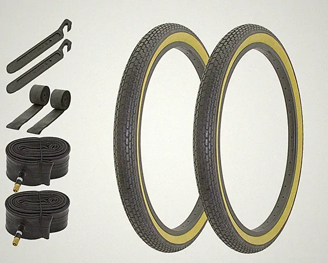 ALTA Bicycle Tires 24"x2.125 Black/Gum Brick AL-1120 W/Tubes, Levers& RimStrips
