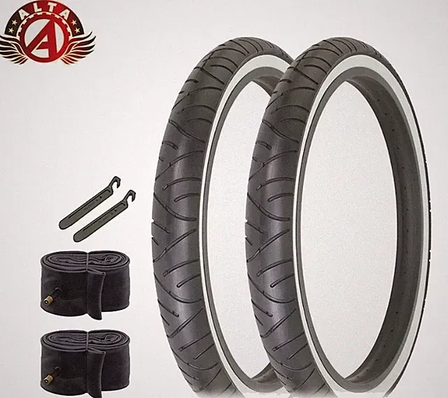 ALTA BICYCLE WIRE BEAD FAT TIRE SMOOTH 24 x 3.00 BLACK/WHITE SLICK RIDER 6PC SET