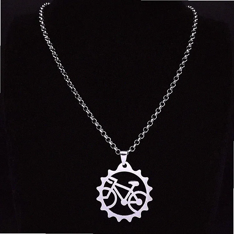 BMX Racing Bike Sprocket Stainless Steel Bicycle Pendant Necklace Brand New 24"