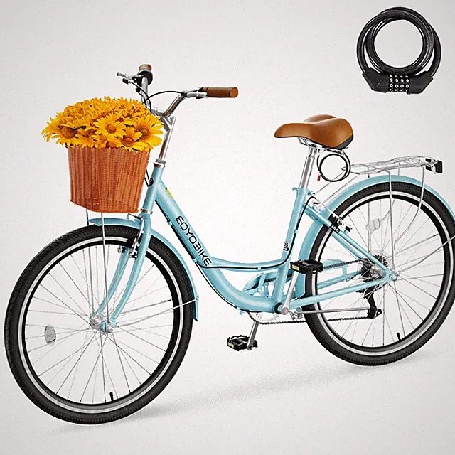 MOPHOTO Beach Cruiser Bike 7 Speed Bike for Adults 24in Bike Bicycle with Basket