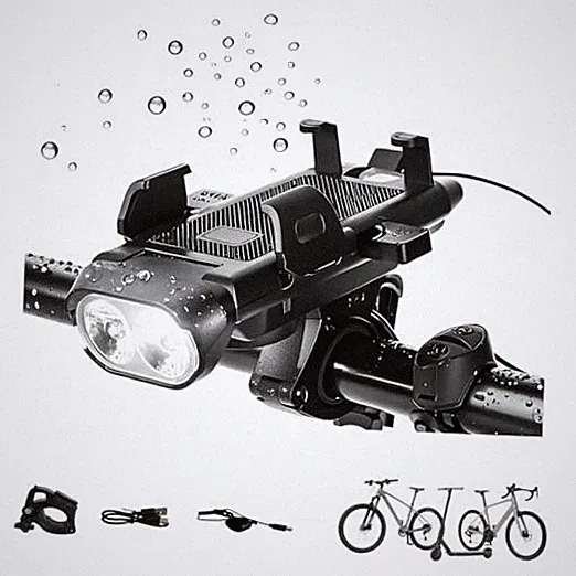 New 4 in 1 Bike Phone Holder with Light,Horn,USB Charging,500 Lumens,Ultra