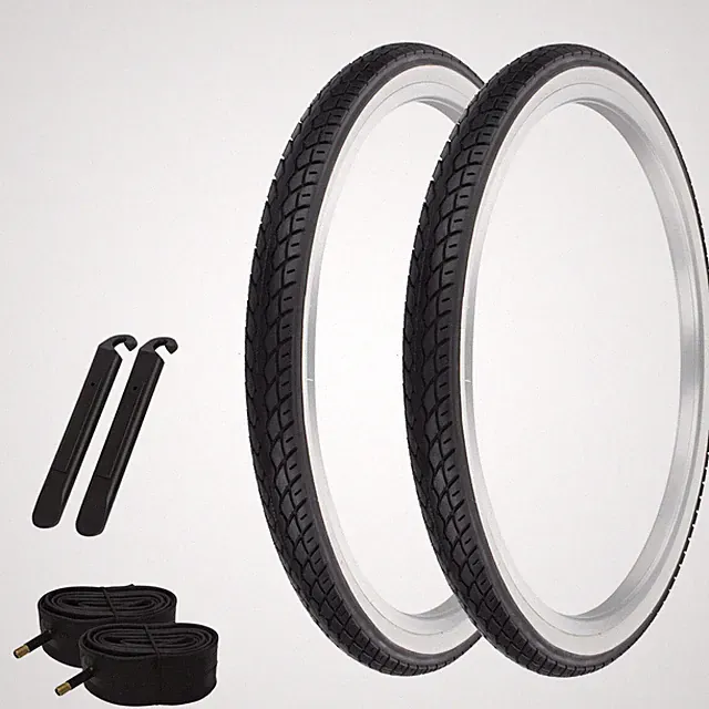 PRO+ Bicycle 24" x 1.75" Black/White Wall Brick (2) TIRES ,TUBES, & LEVERS